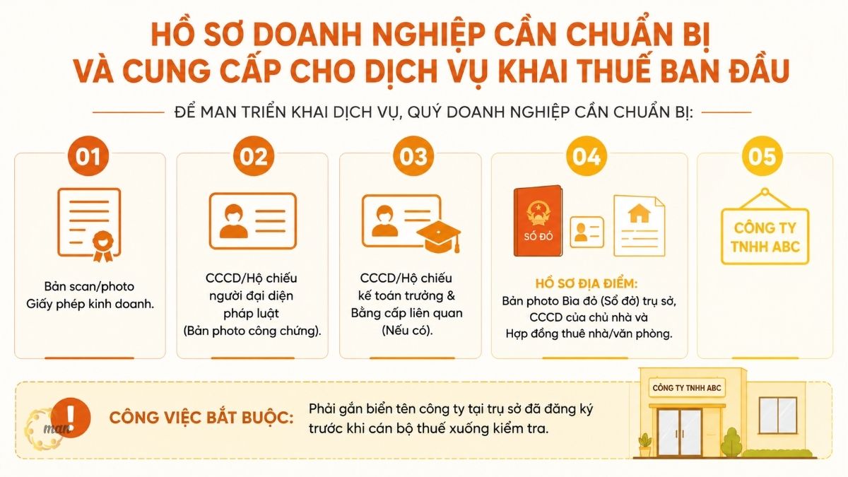Hồ sơ doanh nghiệp cần chuẩn bị và cung cấp cho dịch vụ khai thuế ban đầu