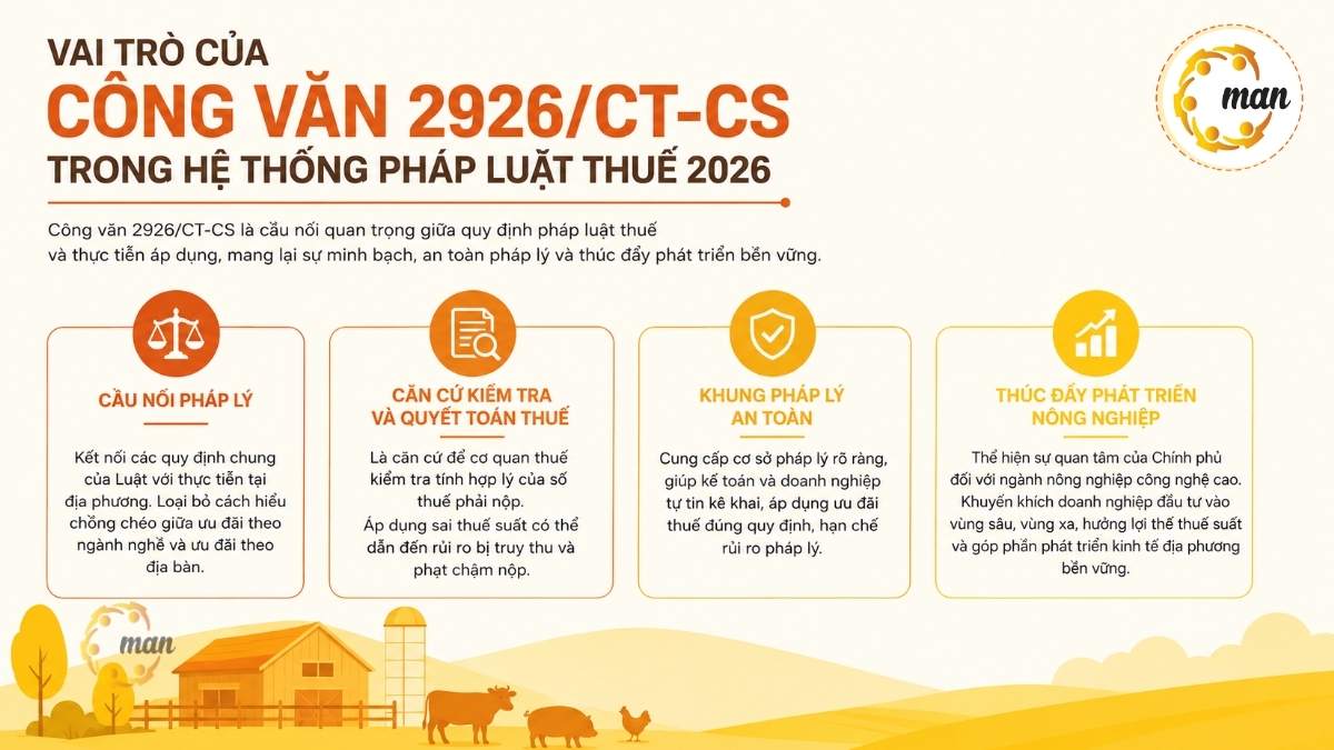 Vai trò của Công văn 2926/CT-CS trong hệ thống pháp luật thuế 2026