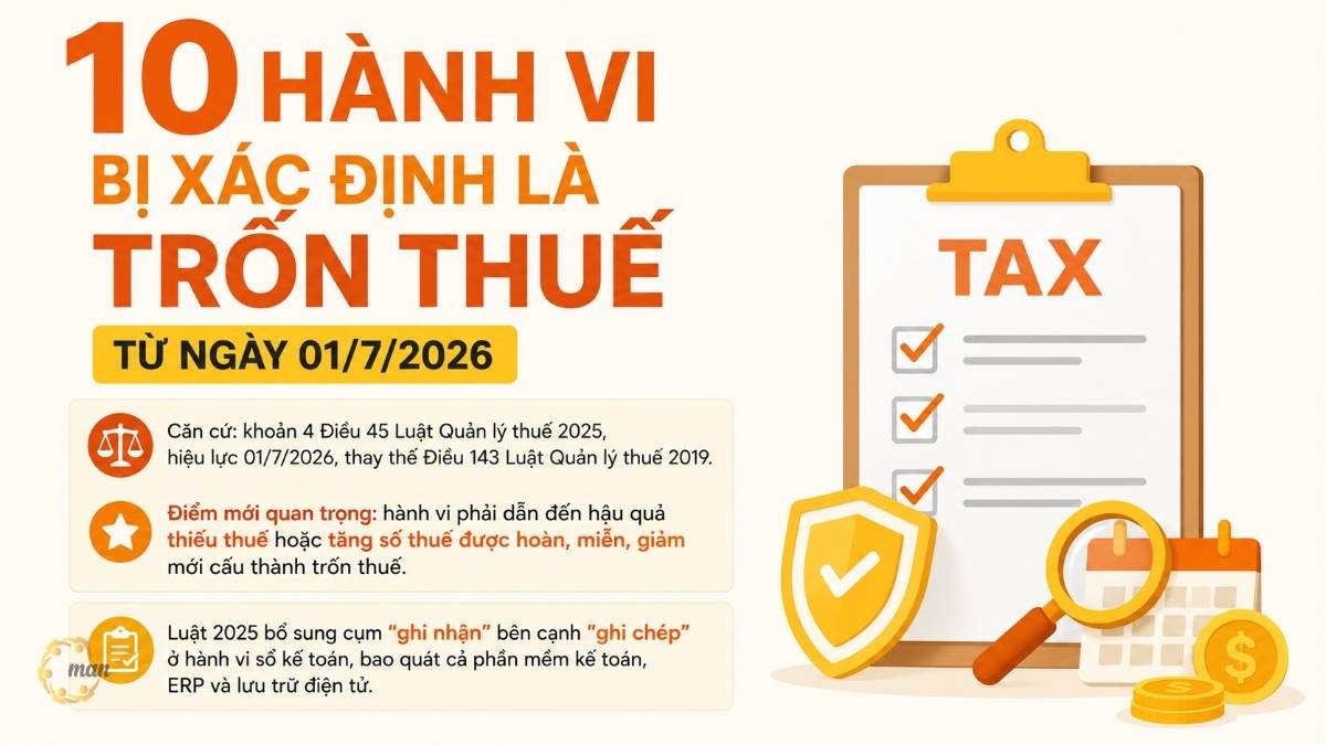10 hành vi bị xác định là trốn thuế theo Luật Quản lý thuế 2025 là gì