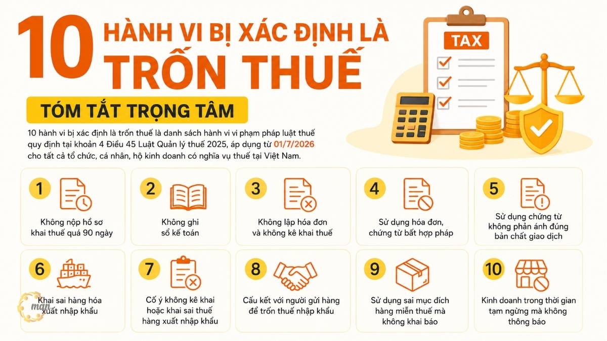 Tóm tắt trọng tâm về 10 hành vi bị xác định là trốn thuế