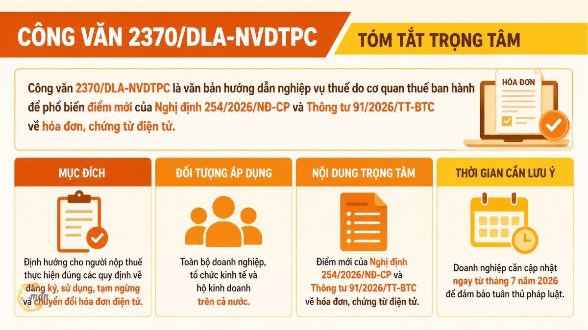 Tóm tắt trọng tâm về Công văn 2370/DLA-NVDTPC