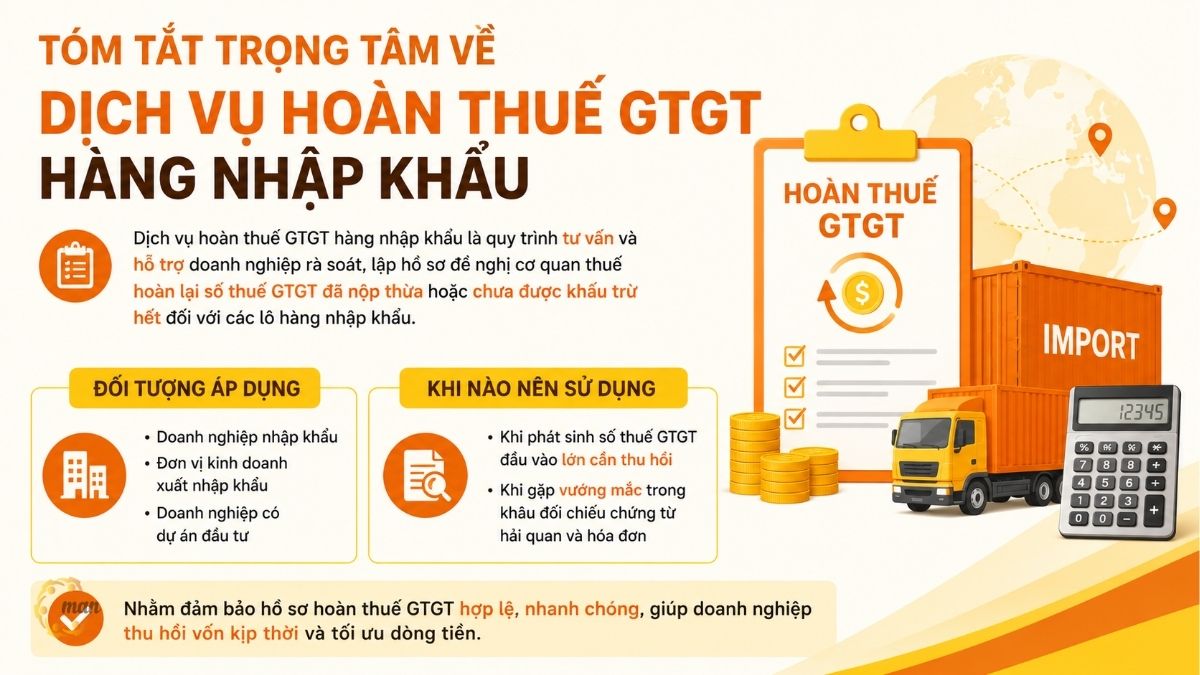 Tóm tắt trọng tâm về dịch vụ hoàn thuế GTGT hàng nhập khẩu
