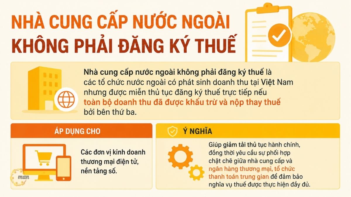 Tóm tắt trọng tâm về nhà cung cấp nước ngoài không phải đăng ký thuế