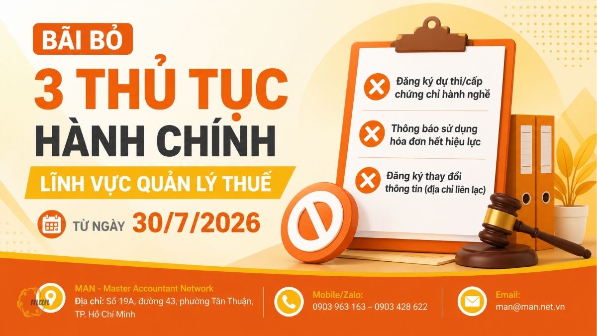 Bãi bỏ 3 thủ tục hành chính lĩnh vực quản lý thuế từ ngày 30/7/2026