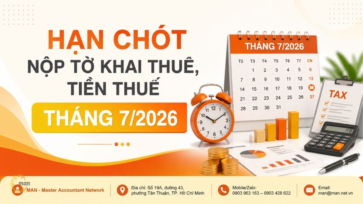 Hạn chót nộp tờ khai thuế, tiền thuế tháng 7/2026