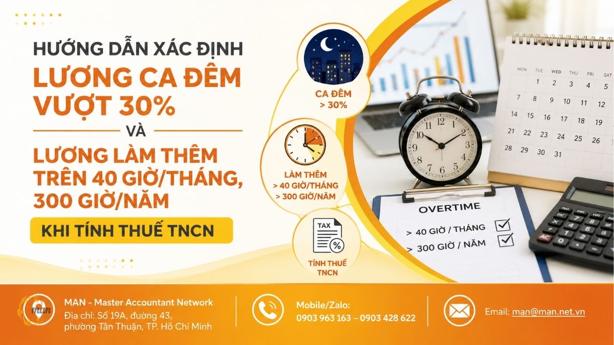 Hướng dẫn xác định lương ca đêm vượt 30% và lương làm thêm trên 40 giờ/tháng, 300 giờ/năm khi tính thuế TNCN