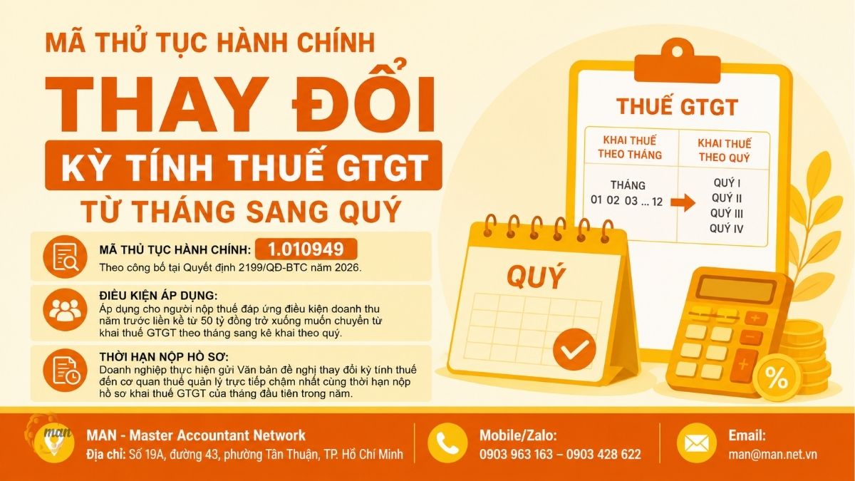 Tóm tắt trọng tâm về Mã thủ tục hành chính Thay đổi kỳ tính thuế GTGT từ tháng sang quý