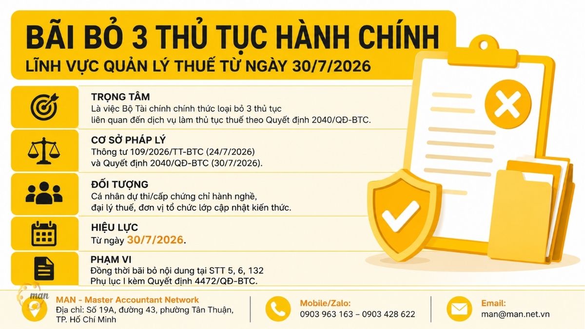 Tóm tắt trọng tâm về bãi bỏ 3 thủ tục hành chính lĩnh vực quản lý thuế