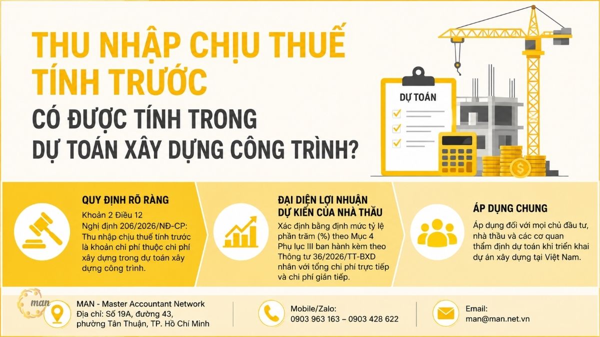 Tóm tắt trọng tâm về thu nhập chịu thuế tính trước trong dự toán xây dựng