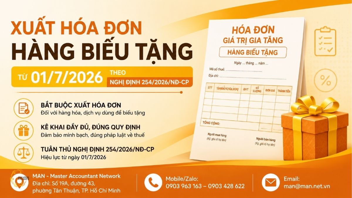 Xuất hóa đơn hàng biếu tặng từ 01/7/2026 theo Nghị định 254/2026/NĐ-CP