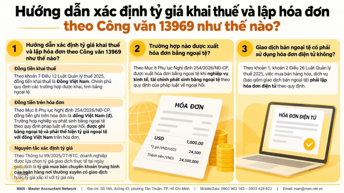 Thông tin tóm tắt về hướng dẫn xác định tỷ giá khai thuế và lập hóa đơn theo Công văn 13969